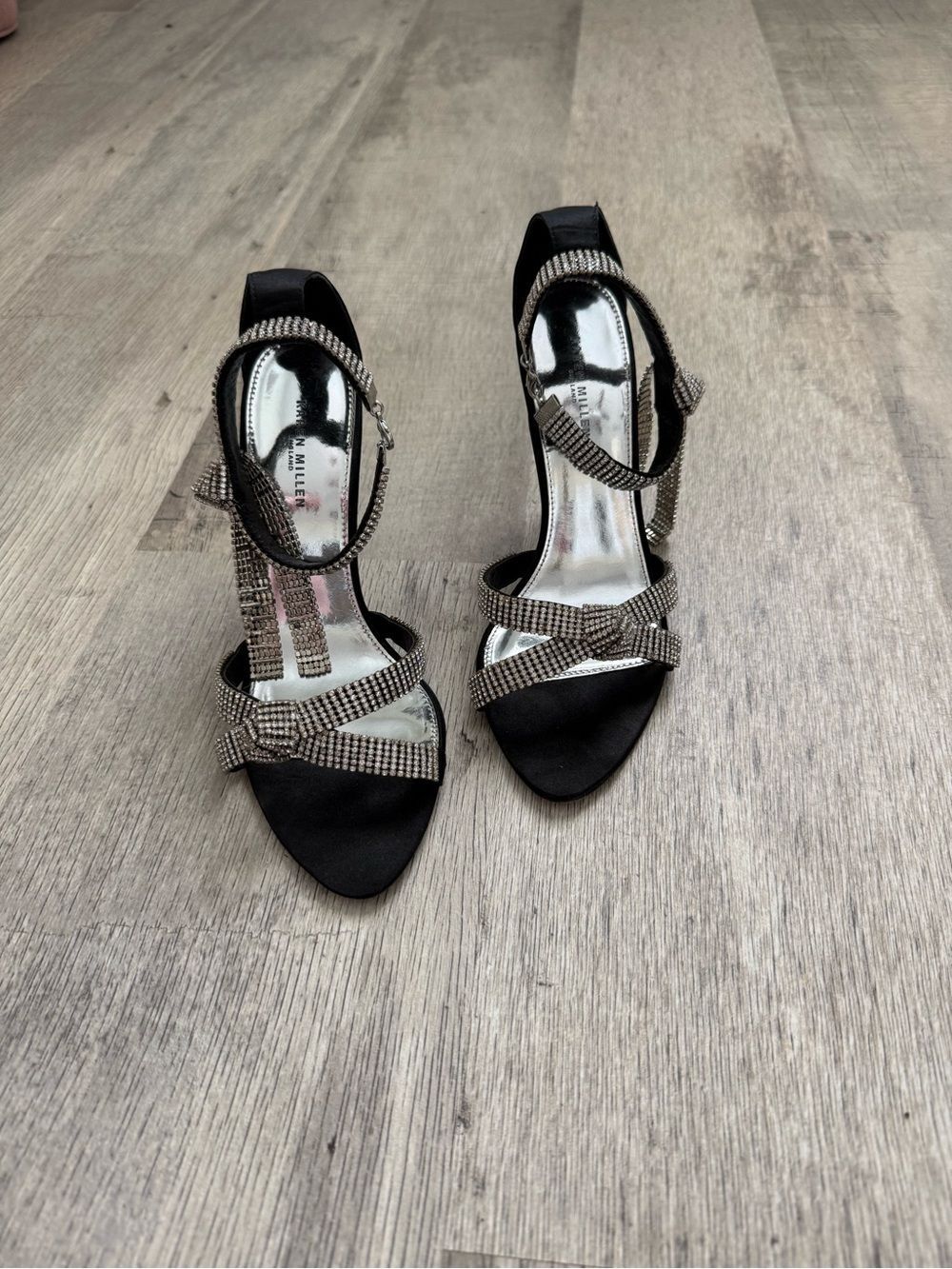 Karen Millen Black Rhinestone Strappy High Heels